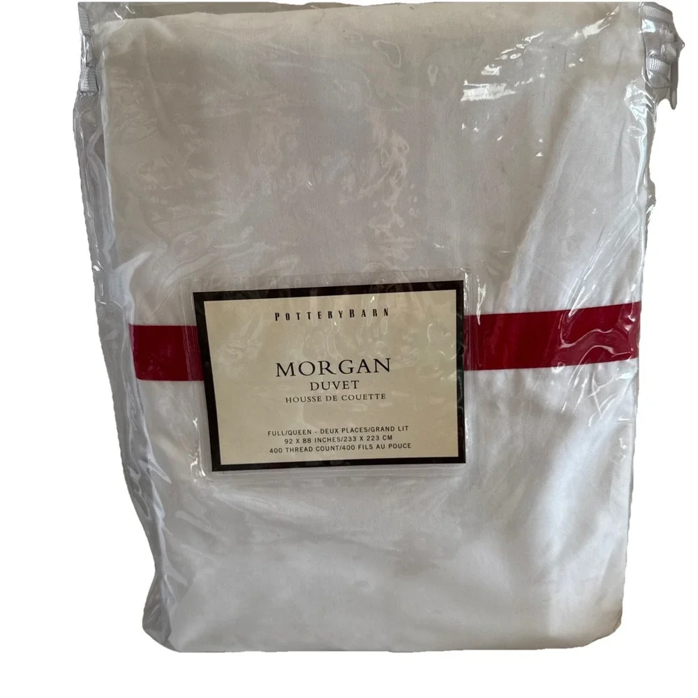 Pottery Barn Morgan Red Banded Duvet Cover Full Queen 400 Thread Count NEW Cotto